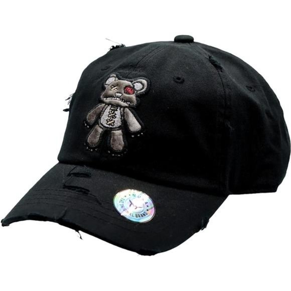 Dad Hat Aesthetic Hats Streetwear Bear Embroidered Graphic Hats Gray Bear Black
